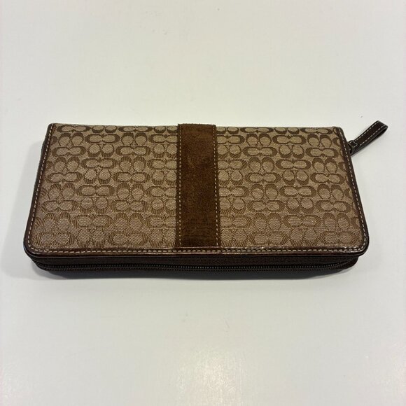 Coach Signature Stripe Zip-Around Wallet – Brown Canvas & Suede - Picture 2 of 6